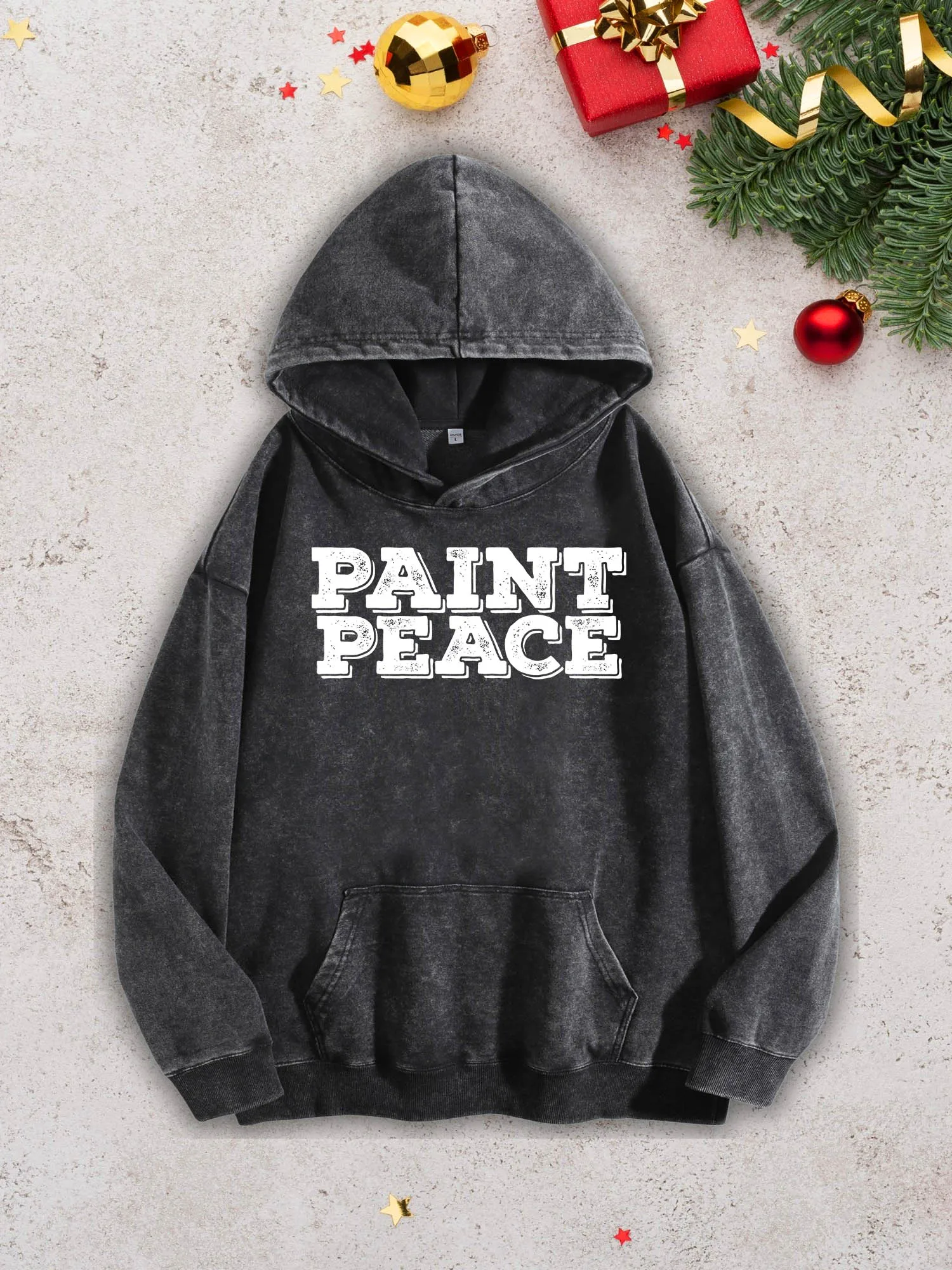 سترة بغطاء للرأس ثقيلة الوزن للرجال من Paint Peace - بلوفر أسود قديم لغسل الأحماض، سترة خريف وشتاء 400Gsm #1