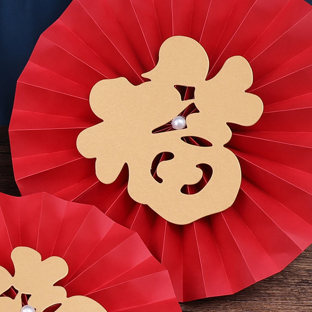 

6Pcs Fu Character Window Flower Decorative Stickers Glass Decals Retro Red Paper Fan New Year Home Party Festival Decor