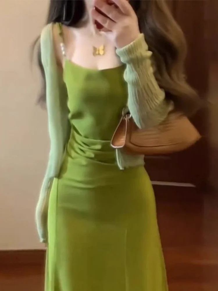 

2025 Autumn New een Strapl Dr Holiday Vaion Sexy Waist-Cinched A-Line Skirt Medium Thin No-Sve Women's Dr