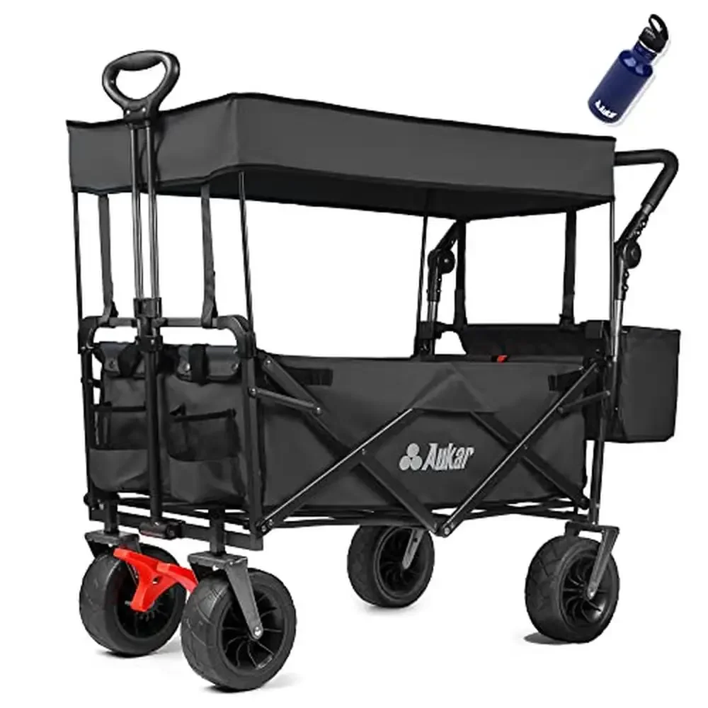 

Collapsible Utility Wagon with Removable Canopy and All-Terrain Wheels Heavy Duty Outdoor Cart Shopping Picnic Camping Sports