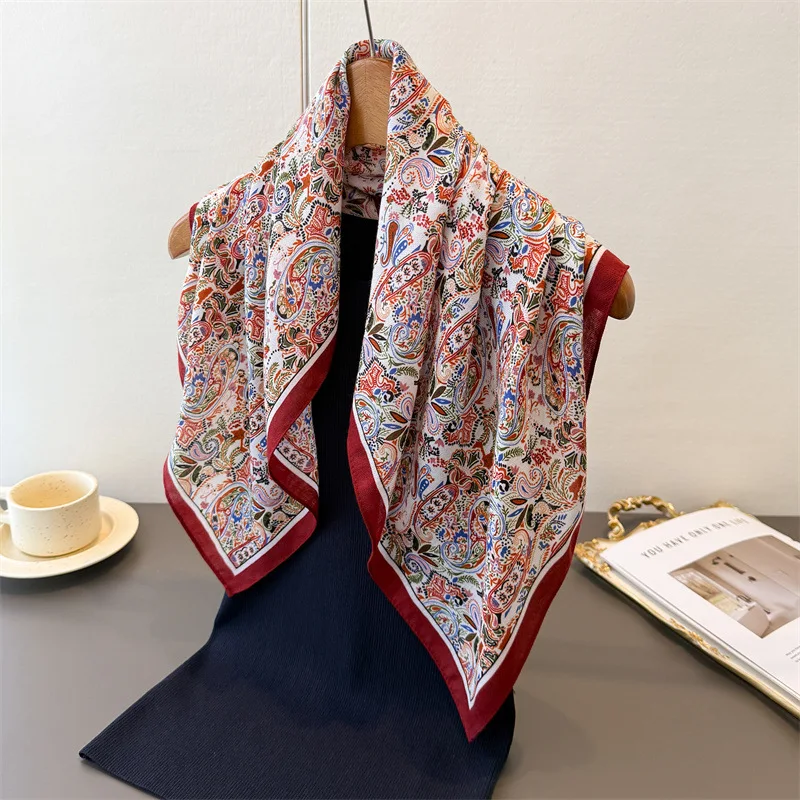 New Square Scarf Paisley Print Cotton Velvet Headscarf Spring Autumn Warm Scarves Women Decoration Soft Foulard Bandana Wraps