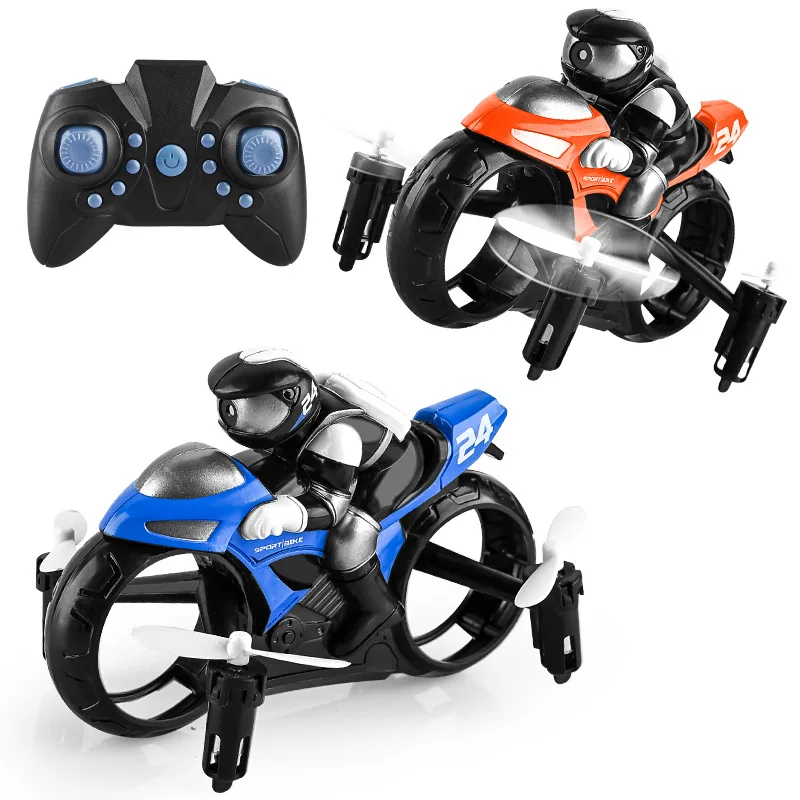 Cross RC Control Land-Air Dual-Purpose Motorcycle, 4-Axis Quadcopter Drone, Stunt Drift Rechargeable Flying Toy Children Gift