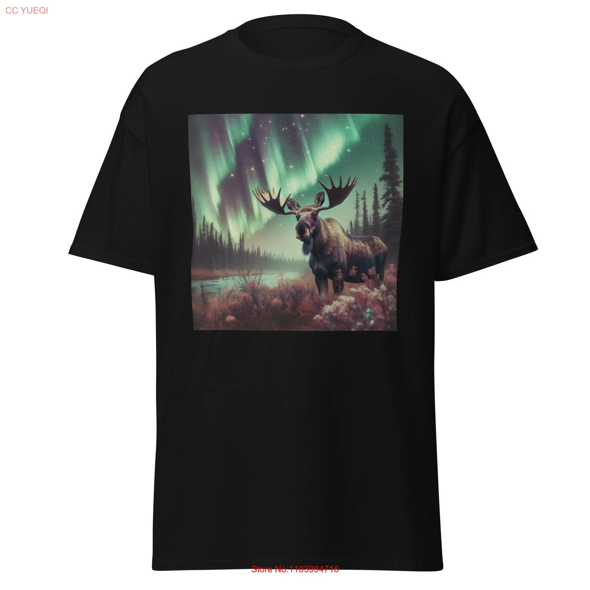 

Moose And The Northern Lights Great Outdoors Themed classic tee long or short sleeves