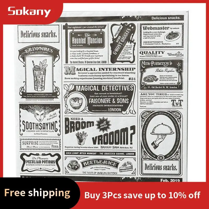 A59E-200Pcs English Newspaper Greaseproof Paper Snack Paper Oil-Absorbent Paper French Fries Sandwich Wrapping Paper,White 22 X