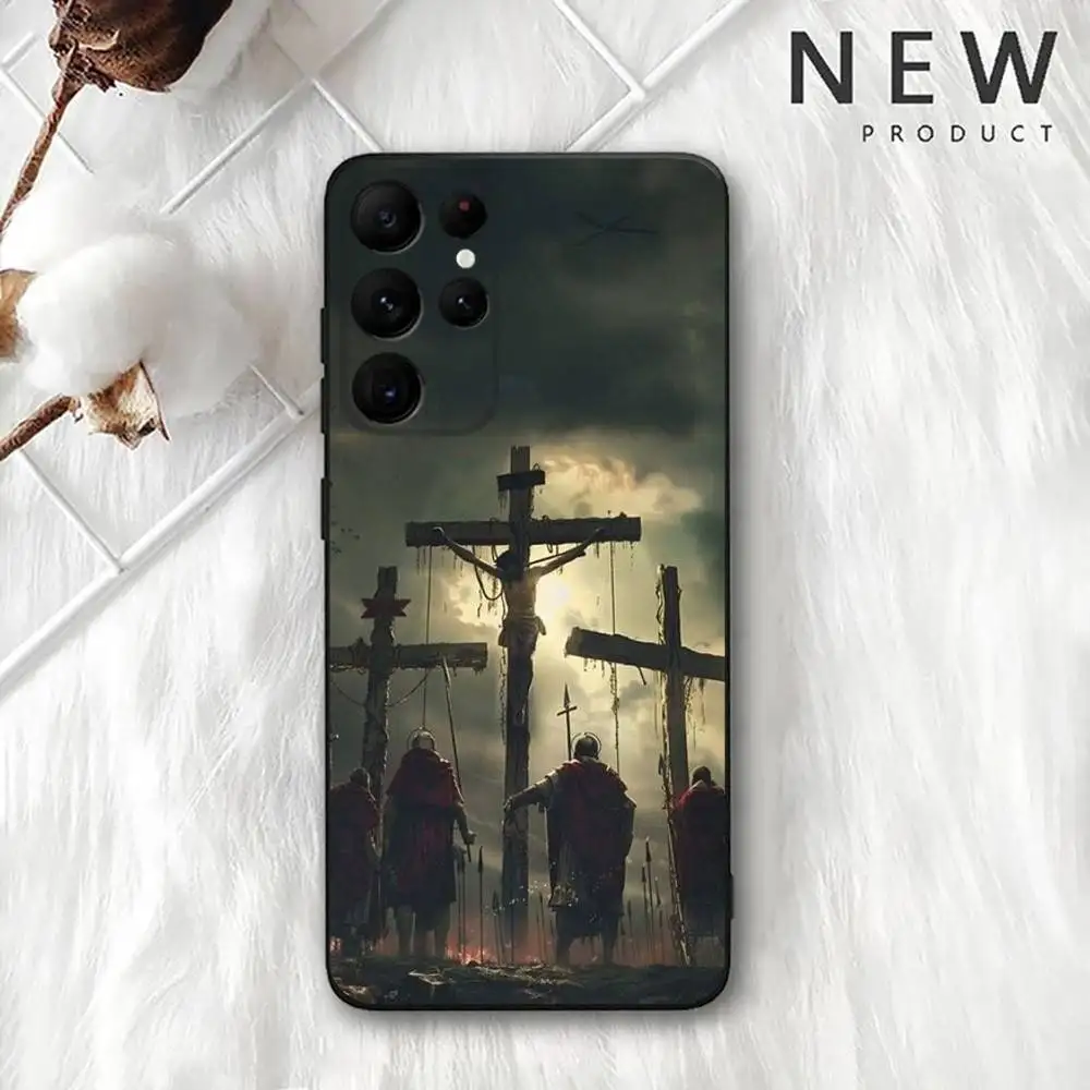 Casing Ponsel Iman Kristen Agama Yesus untuk Samsung S 25,24,23,22,30,21,10,9,Ultra,Plus,Lite,FE,4,5G Casing Lembut Hitam