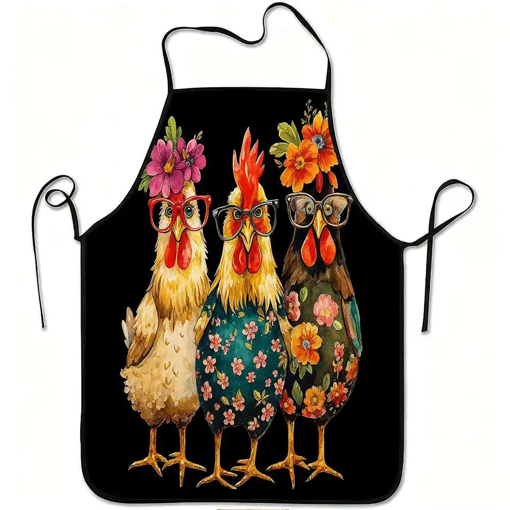 1 Piece of Fun Animal Farm-Themed Apron, with a Retro Design Featuring a Chick Wearing Glasses and Floral Patterns, Unisex, Perfect for Crafts, Baking, Painting, Kitchen and Household Cleaning, Home Cooking, Chef, Waiter, Cafe, and Barbecue Aprons, 21.7× 28.7inch , Perfect Holiday Gift Idea for Family and Friends