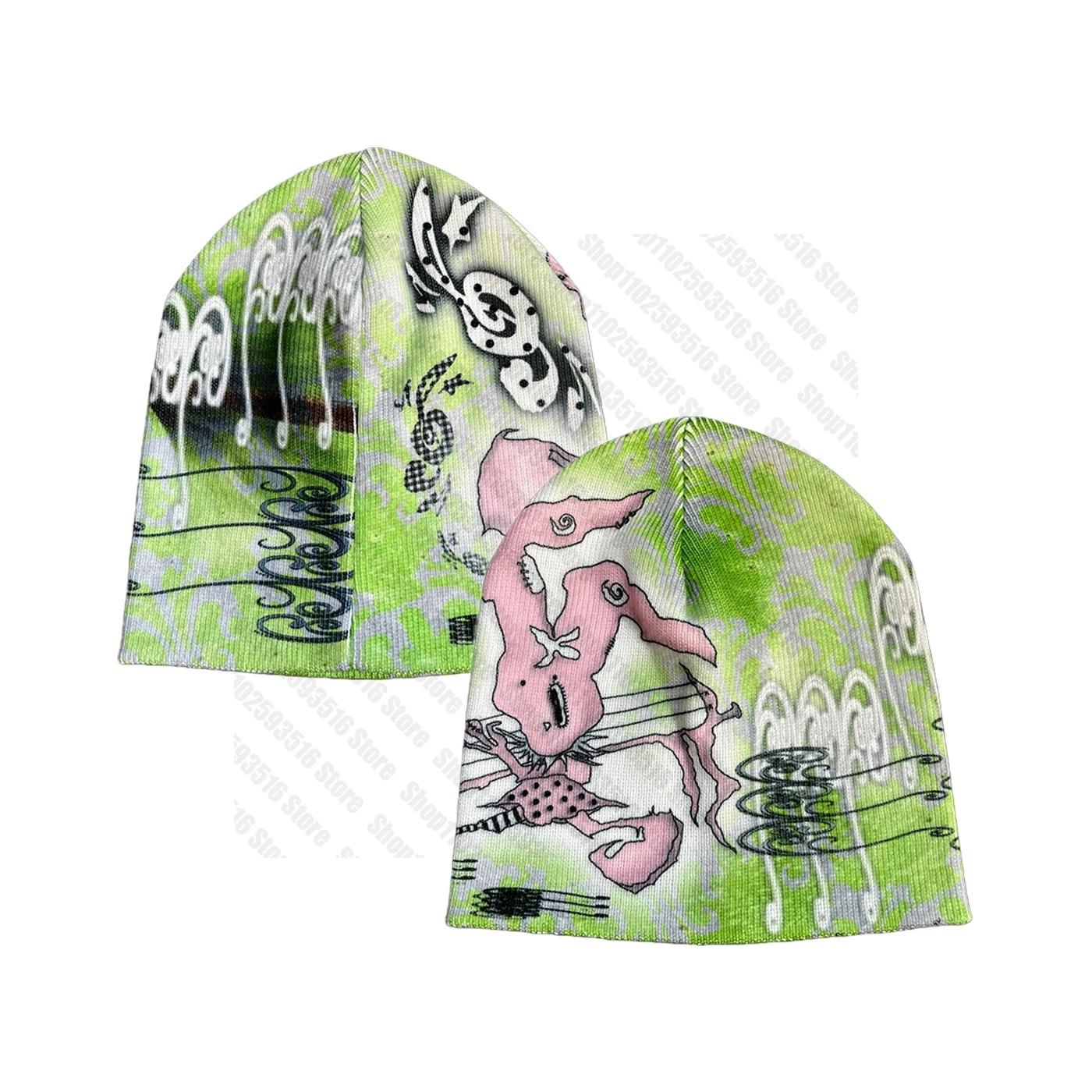 Men's Printed Punk Beanie Y2K Hat Cute Harajuku Women's Winter Hat 2000s Funny Hat Vintage Gothic Mood Style Knit Hat