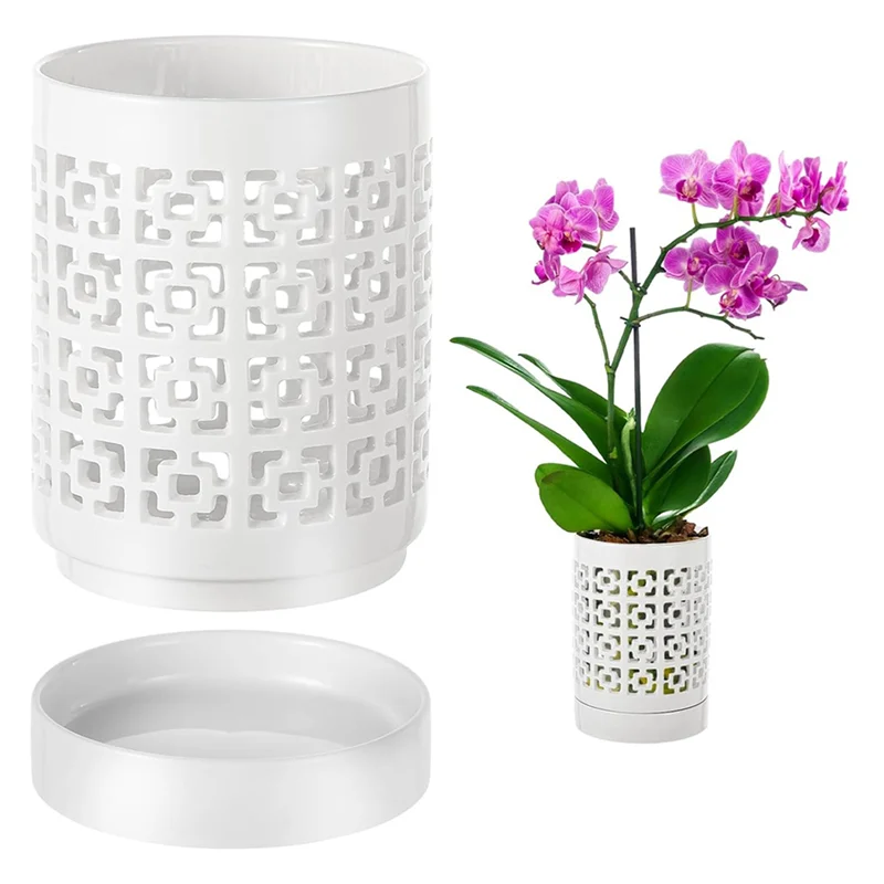 AT29-2X Orchid Pot With Holes  Plant Pots Outdoor Indoor Flower Pots For Repotting With Drainage And Saucer 4 Inch