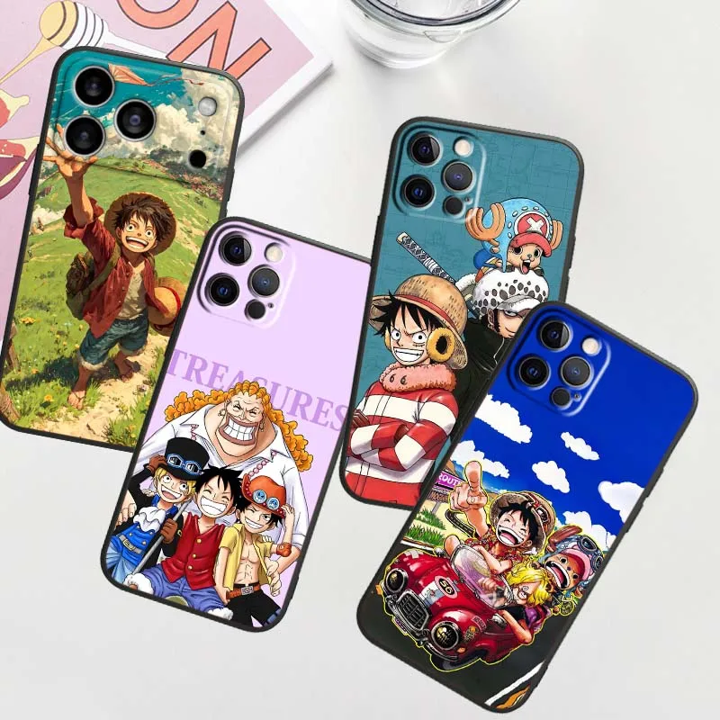 

One Piece Luffy Nami Art Phone Case For Apple iPhone 17 16 16E 15 14 13 12 11 Pro Max Plus Black Soft Silicone
