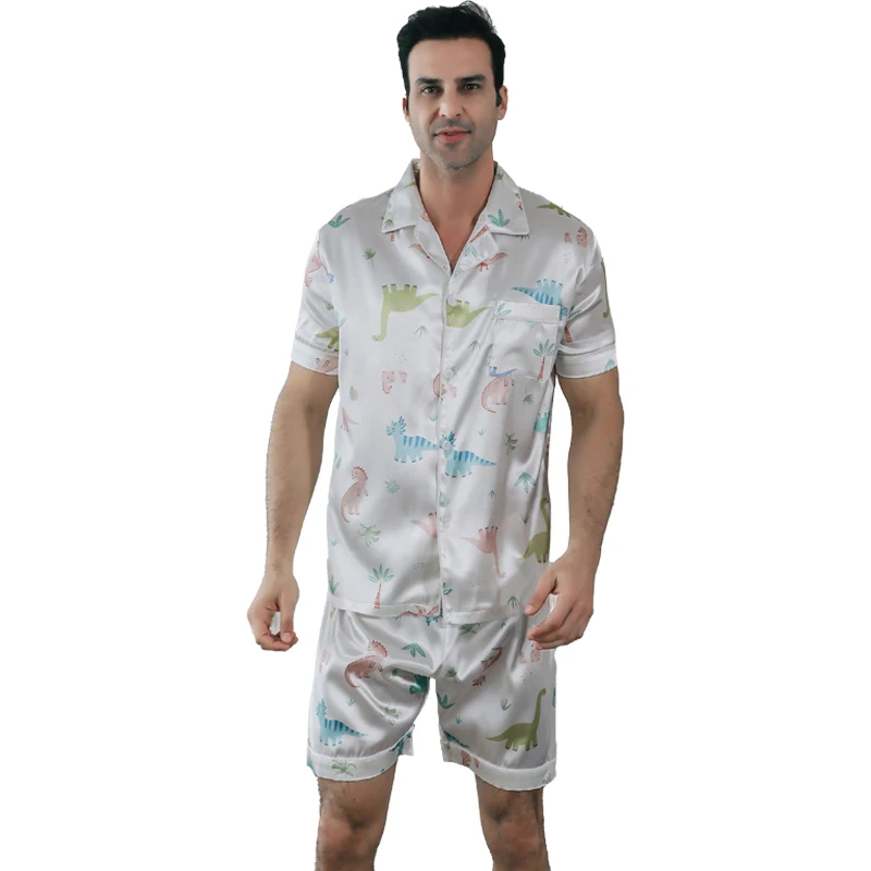 Men's pajamas short sleeved summer ice silk home clothing men's summer casual thin cardigan can be worn as a set home clothing