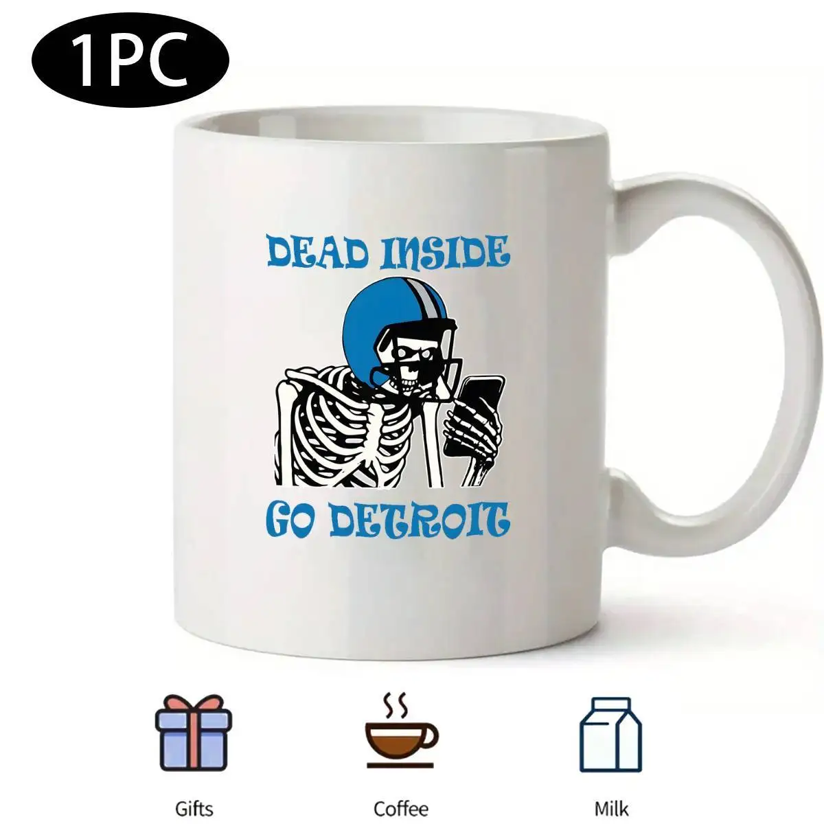 

Изолированная керамическая кофейная кружка Dead Inside Detroit" — идеальный подарок для женщин, футбольных болельщиков, многоразовая, можно мыть в посудомоечной машине, с ручкой