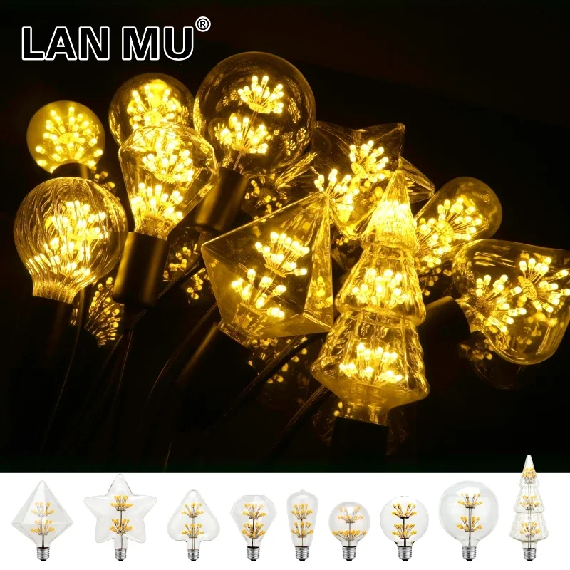 

Vintage Edison LED Bulb E27 3W AC110V 220V Starry Sky Decoration Light Bulb Star Lamp Holiday Night Light Novelty Christmas Tree