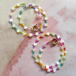 KKBEAD Boho Colorful Beads Necklaces for Girl Friends Gifts Natural Shell Heart Star Beaded Necklace Choker for Women Jewelry
