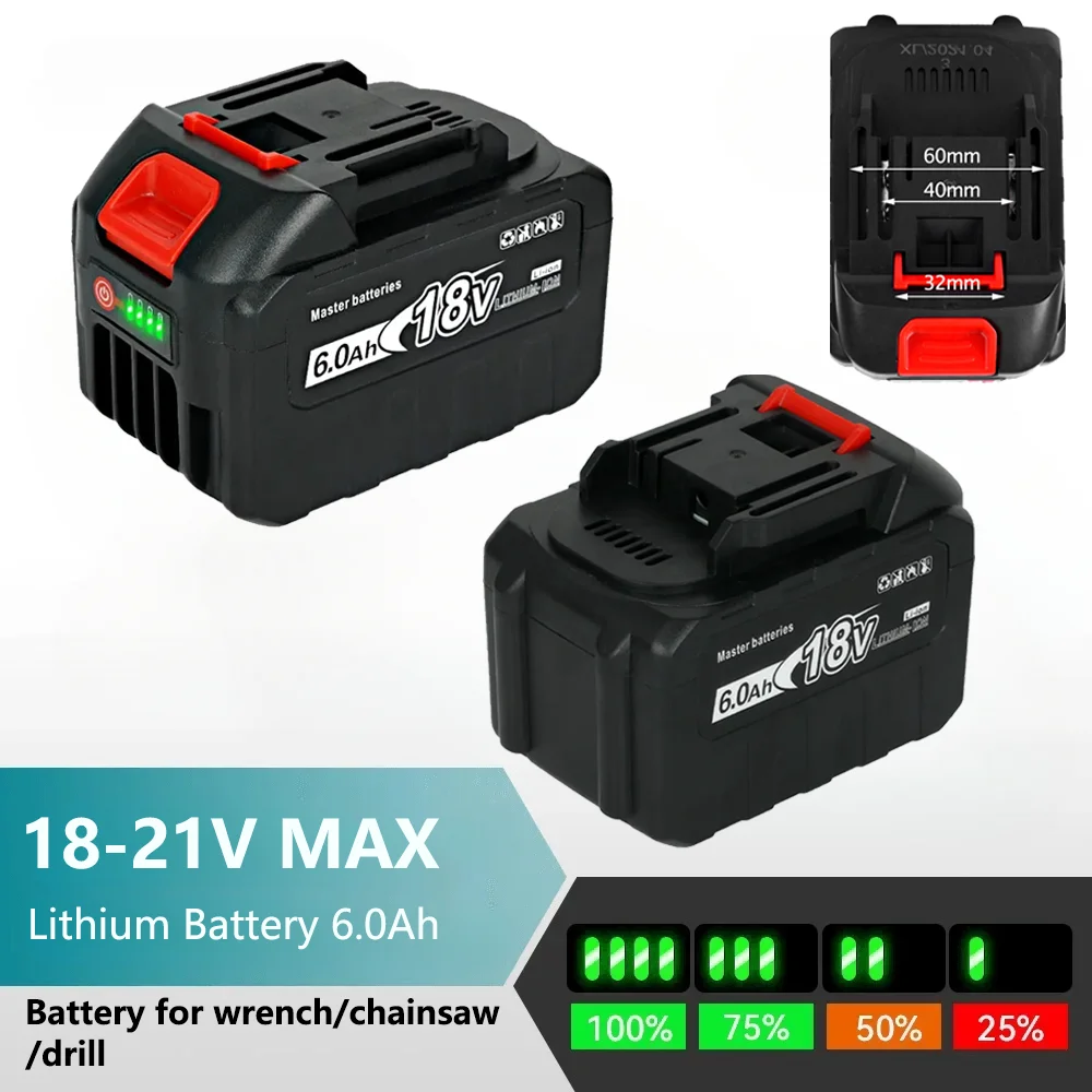 18V Rechargeable Battery 6.0Ah High Capacity Lithium Ion Battery with Battery Indicator for Makita Electric Power Tools