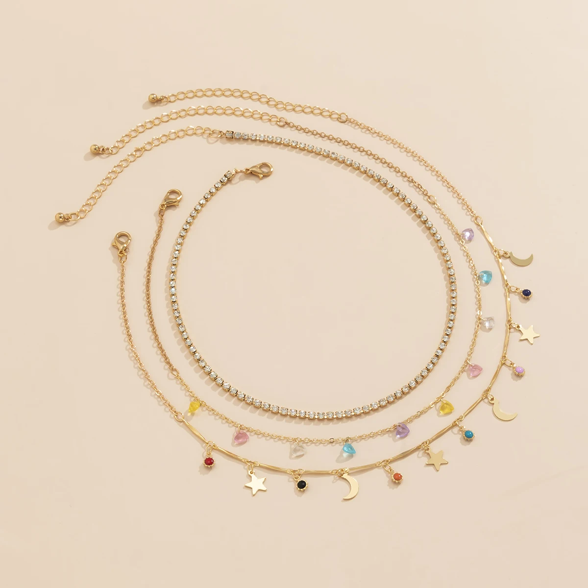 Boho Layered Chain with Stars/Moon Pendants Necklace for Women Trendy Rhinestone Short Choker Necklace 2022 Fashion Neck Jewelry - Image 4