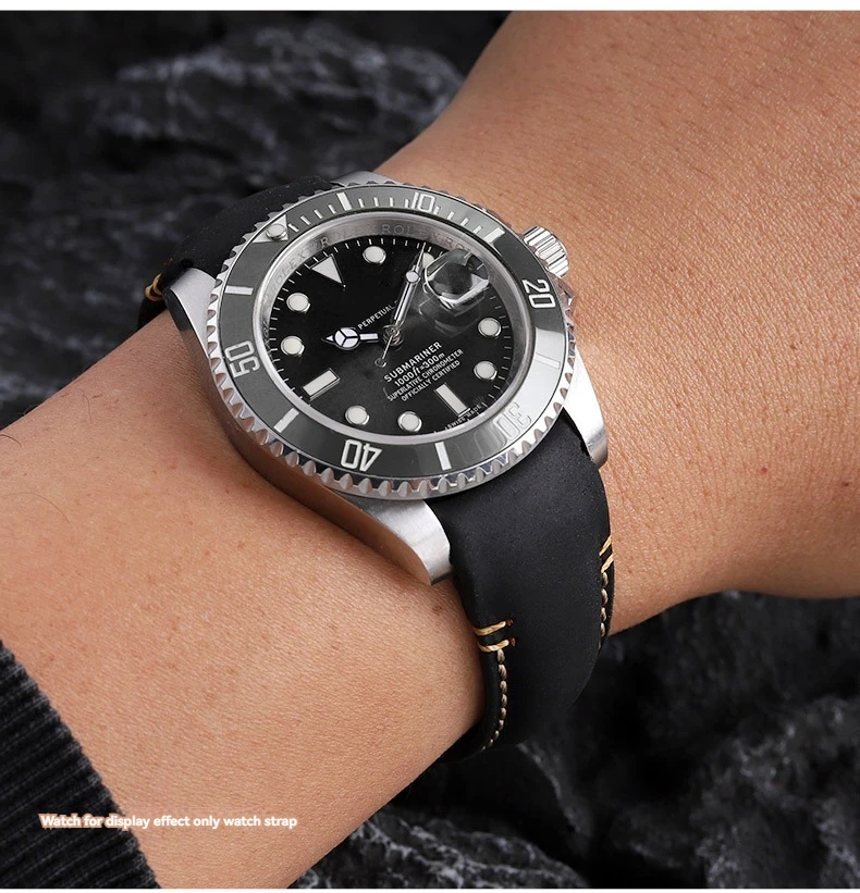 20 22mm Curved End Retro Matte Strap for Rolex Black Green Water Ghost Yacht Omega Seamaster 300 600 AT150 Leather Watch Band