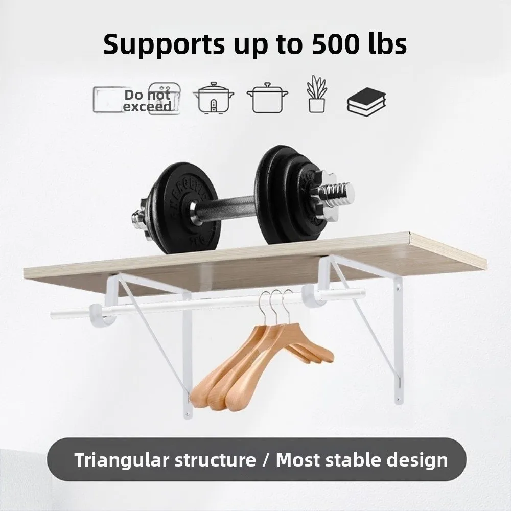 

Сверхмощный кронштейн для стержня для шкафа, настенная стойка, кронштейн для гардероба, треугольный стабилизирующий дизайн, железный опорный крючок для стержня для шкафа