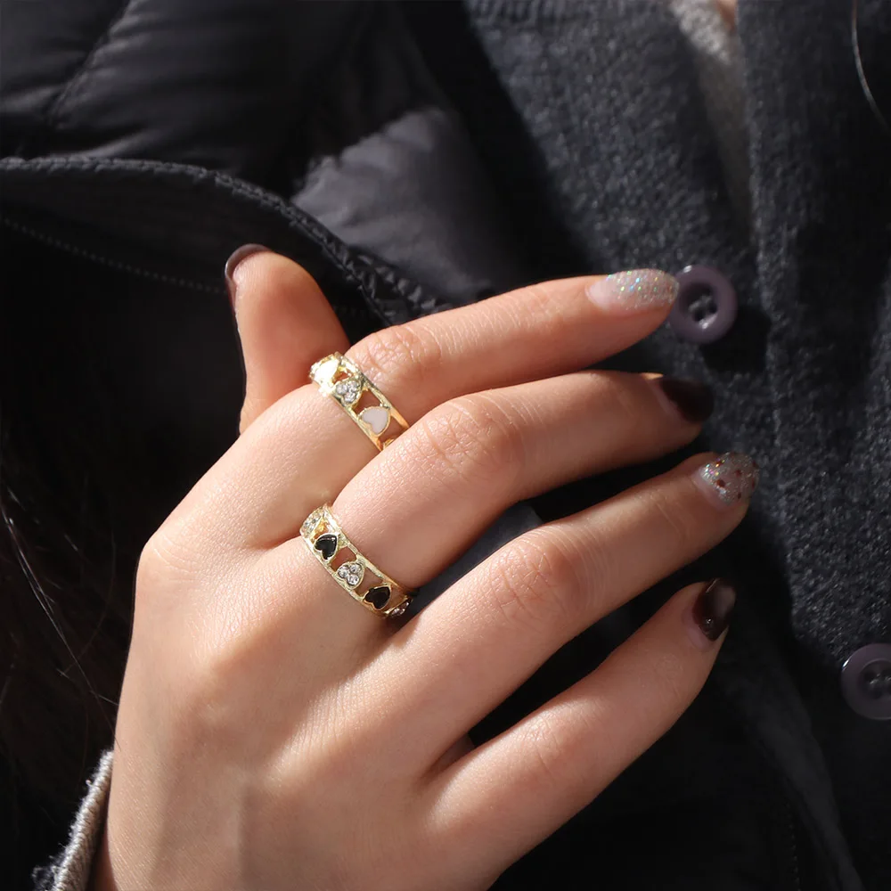 Shiny Adjustable Heart Ring Exquisite Jewelry Finger Ring Vintage Fashion Rhinestone Ring Hipster