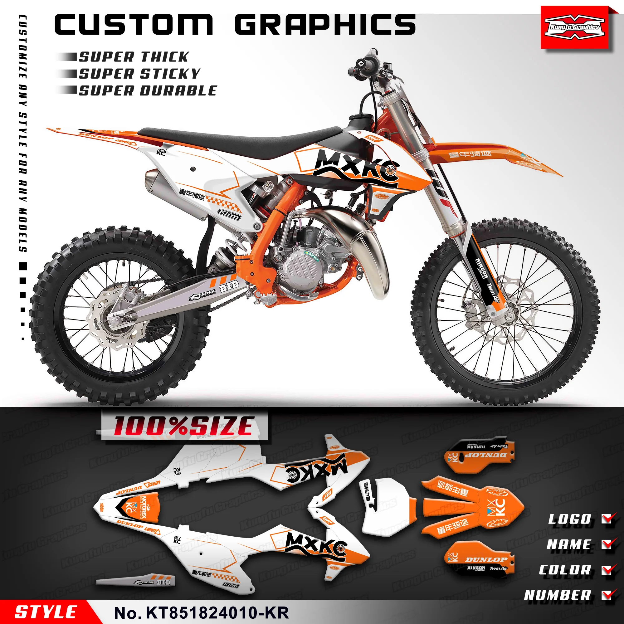 

KUNGFU GRAPHICS Motorcycle Stickers Motocross Decal Kit for KTM SX85 SX 85 2018 2019 2020 2021 2022 2023 2024