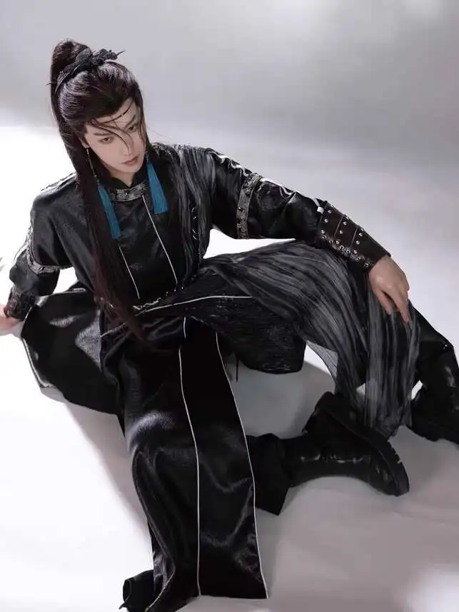 

New Hanfu Men Menswear Round Neck Robe Antiquities Clothing Wuxia Cyclamen Dark Coat Fiesta Carnival Halloween Cos Cosplay Belt