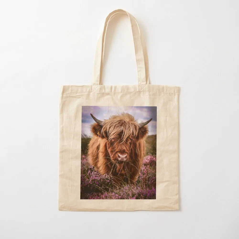 

Highland Cow in the Heather Tote Bag shopper bag women Women's shopper bag Canvas stote Canvas Tote