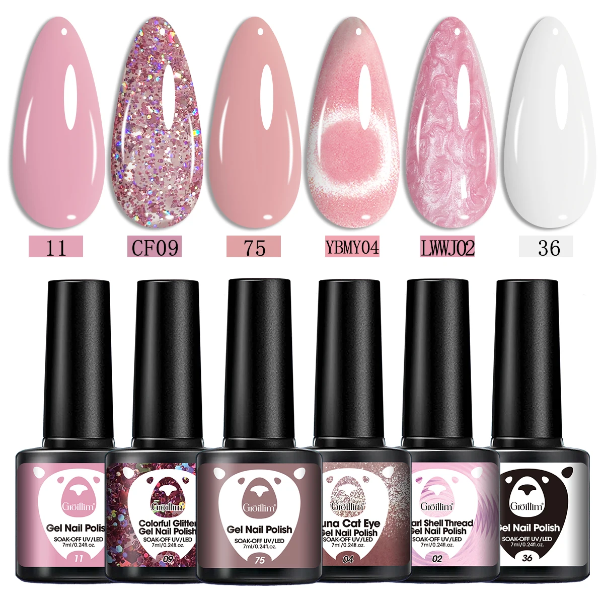 مجموعة طلاء أظافر ليزر جل حلزوني 6 قطع 0.24 أونصة - فن الأظافر، خالي من الكحول، بريق متعدد الألوان، العناية باليدين بجودة صالونات التجميل، مثالي #1