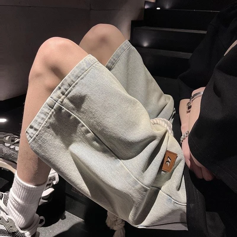 Celana Jeans Pendek Pria Setengah Lurus Longgar Tren 2025 Celana Pendek Denim Pria Desainer Populer Tipis Antik Y2k Fashion Retro Koboi
