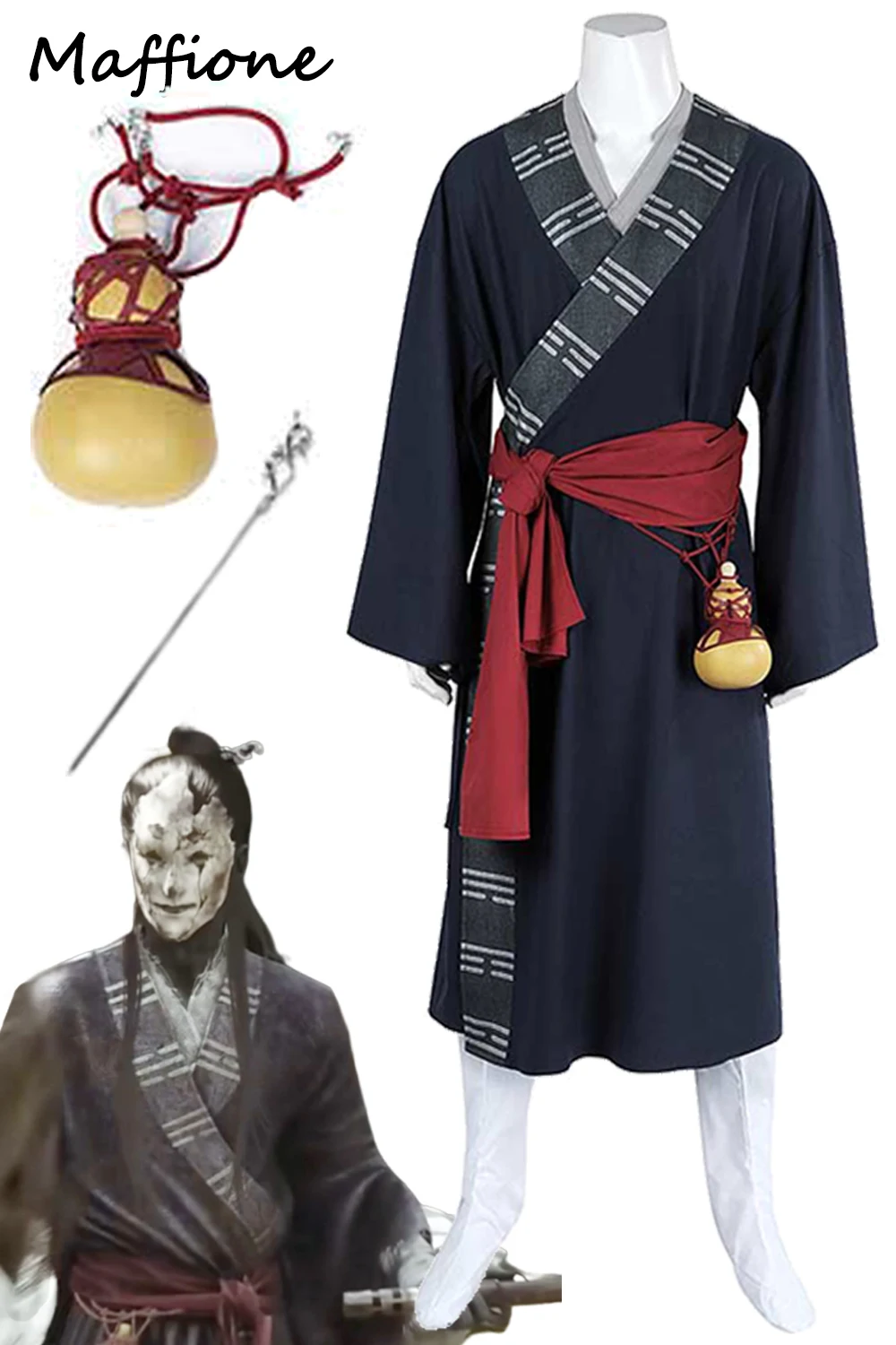 

Taoist Priest Mi Dao Ren Cosplay Men Costume Game Black Color Myth Of Wukong Roleplay Outfits Male Kimono Gourd Halloween Suit