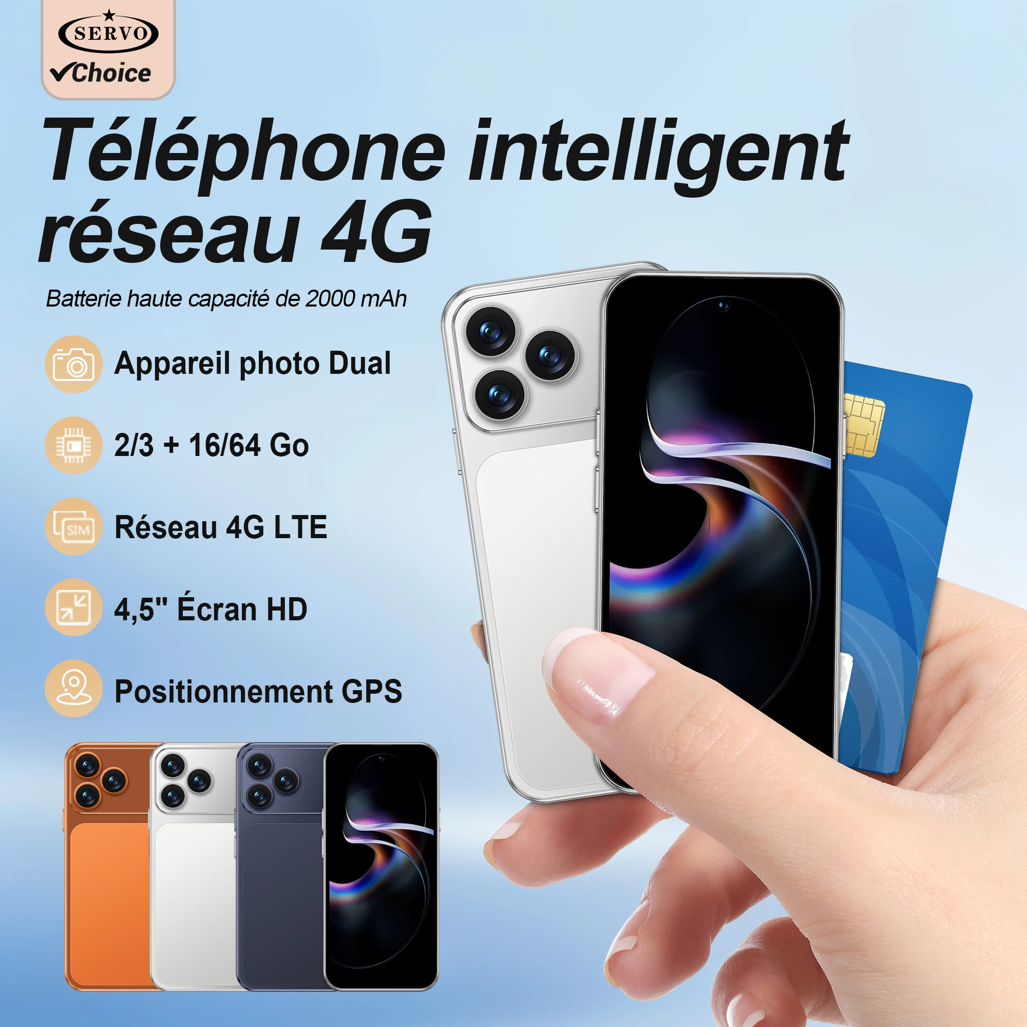 NOUVEAU SERVO Mini Smartphone Android 4G LTE Play Store 3 Go de RAM 64 Go de ROM WhatsApp WiFi Double SIM en veille 4,5 pouces Petits smartphones de poche
