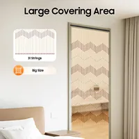 90x220cm Bamboo Wood Door Curtain, Retro Wavy Bead Curtain 31 Lines,Bead String for Doors in Living Rooms, Balconies, Courtyards