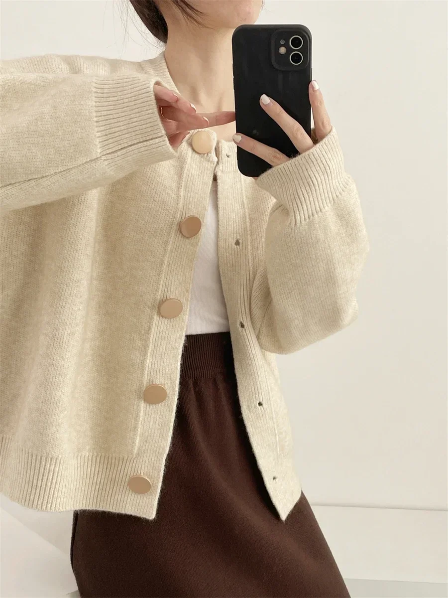 Short Knit Cardigan Solid Color Top 2024 Winterl Women Sweater Long Sleeves Single Breast Loose Sweater Korean Fashion Sweaters