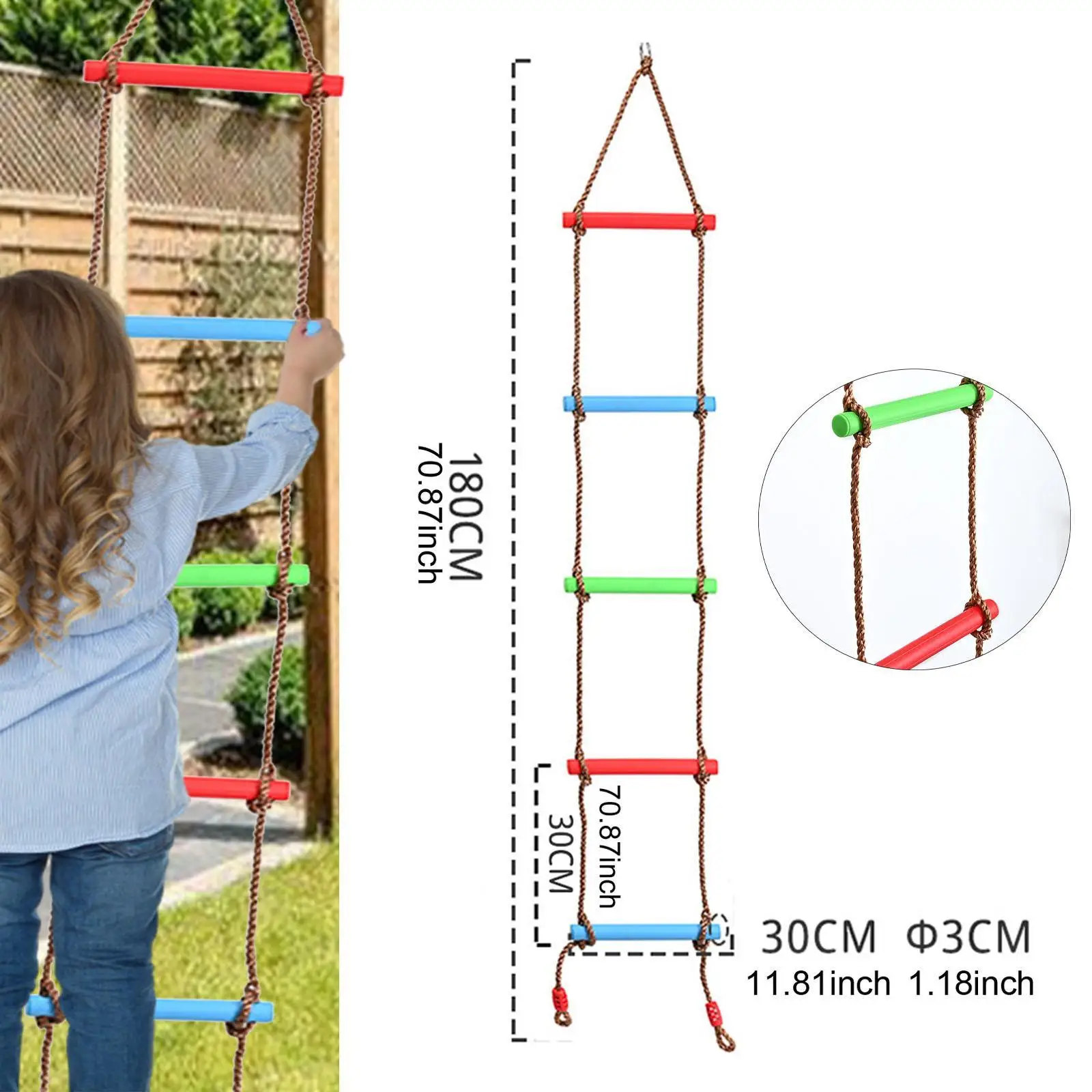 Climbing Rope Ladder Indoor Outdoor Play Set with 5 Section Straps for Outdoor Kids Boys and Girls Playground Exercise Equipment