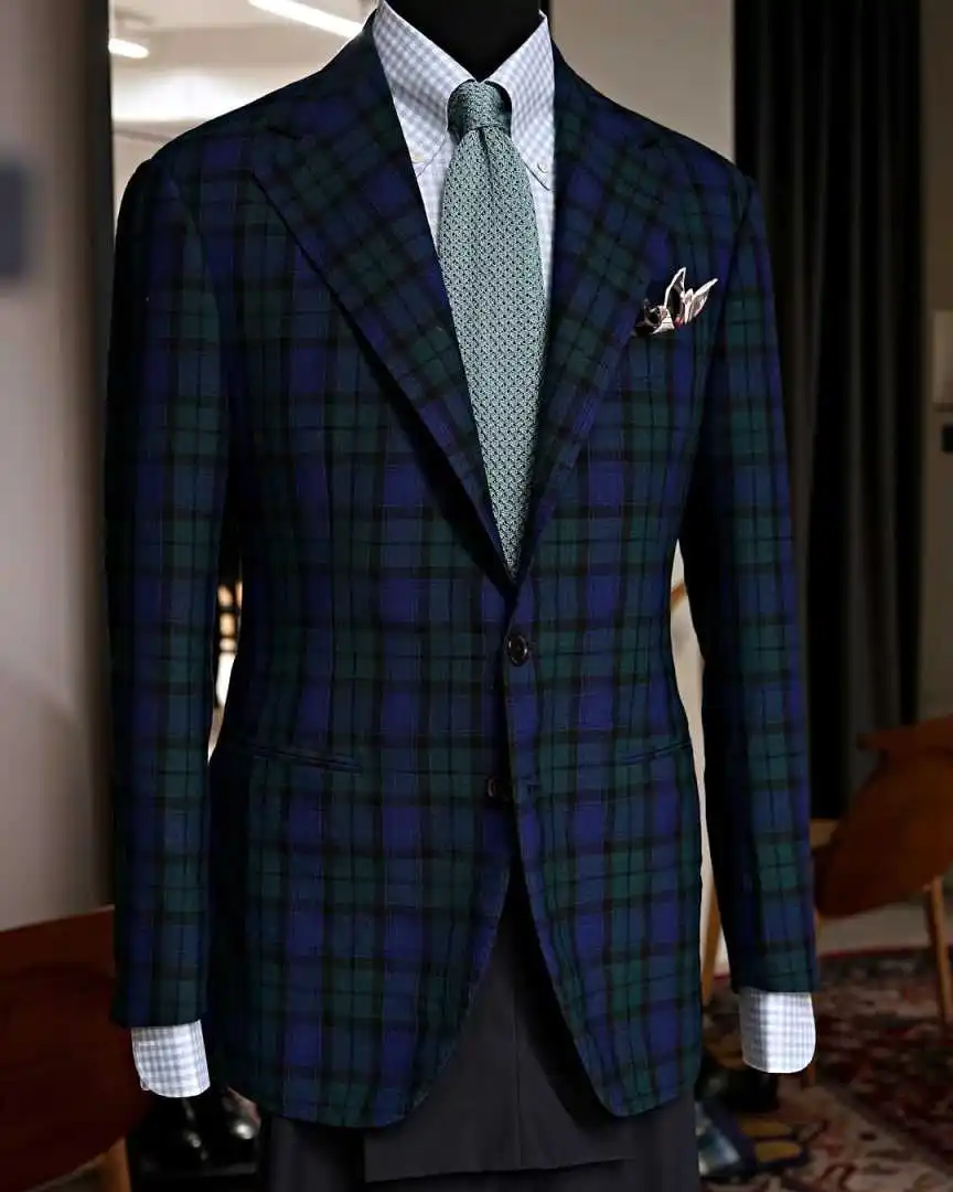 Vintage Wedding Tuxedos Single Breasted Notched Lapel Men Suit Fashion Check 1 Pcs Jacket Groom Business Blazers Customized