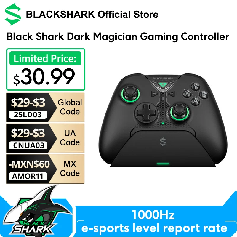 Global Version Black Shark Dark Magician Gaming Controller 1000Hz Wired Report Rate 12-bit ADC 4096 Joystick Sampling Points