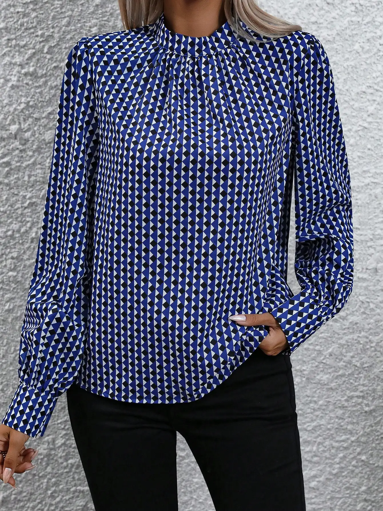 

2024 new women's shirt small stand collar straight sleeve button plaid woven fabric loose casual elegant shirt for women
