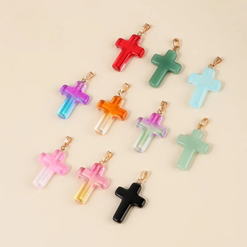 

18x25mm Gradient Czech Lampwork Crystal Glass Cross Beads Charms Pendant DIY Handmade Jewelry Making Necklaces Accessories 5pc