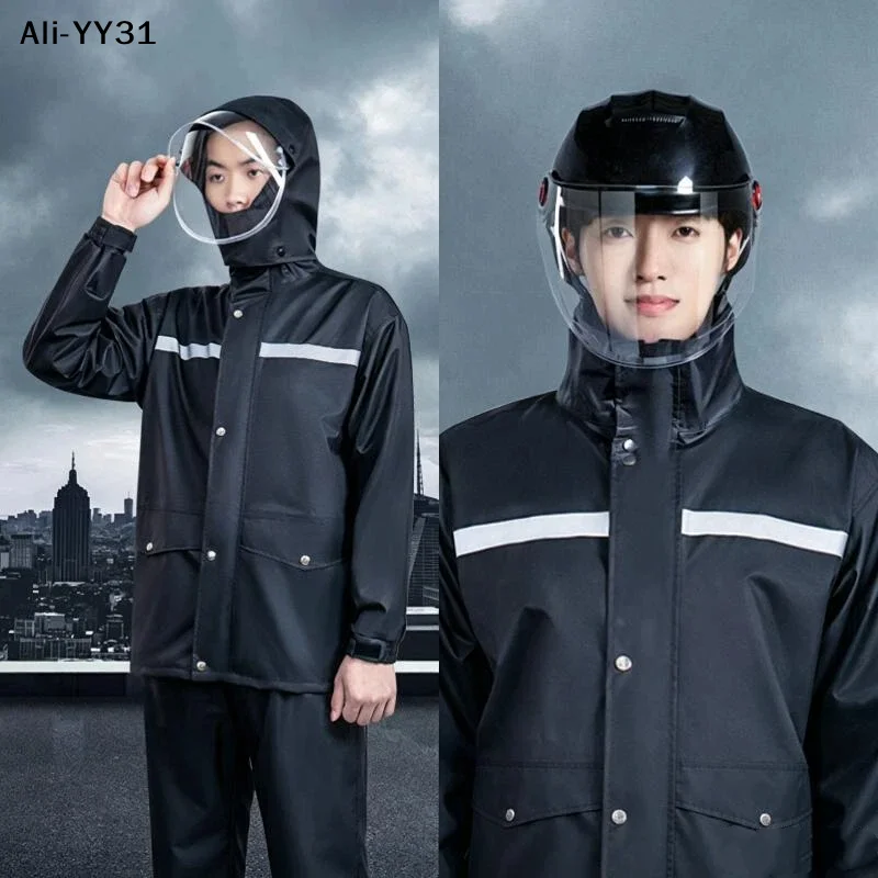 【A31】Full Body Raincoat Rainpants Suit For Electric Bicycle Motorcycle Reflective Split Design For Takeaway Riding Storm Protec