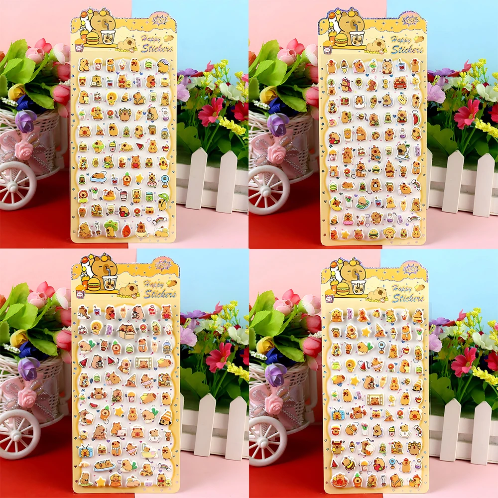 4pcs Capybara 3D Puffy Stickers Cartoon Animal Bubble Decal Decorative Notebook Phone Cute Waterproof Sticker Party DIY Toy Gfit