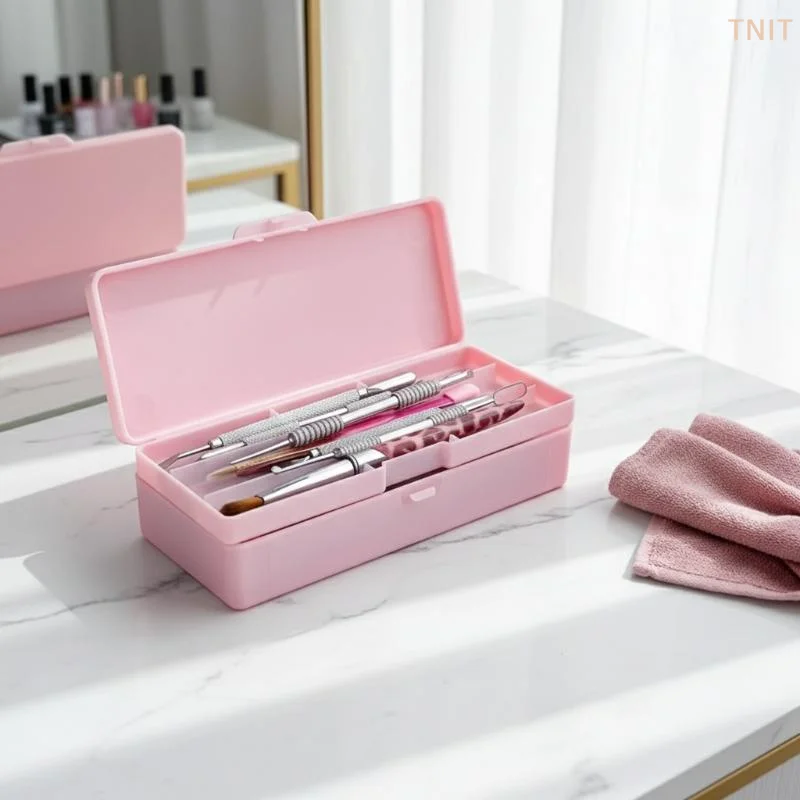 [J] Double Layer Frosted Nail Storage Box Removable Tray Large Capacity For Home Manicure Salon Use Nail Tool Organizer Case