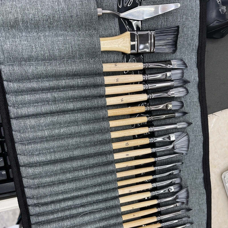 Artista Pincéis com Cabo de Madeira, Raspador com Saco, Acrílico Guache Óleo Aquarela Lona Quadros, Rock