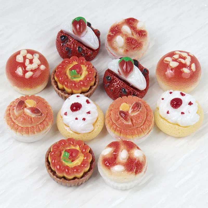 SW01 10pcs Simulation Miniature Cake Bake Resin Accessories DIY Hairpin Pendant Keychain Scrapbook Micro Food Kitchen Decorative