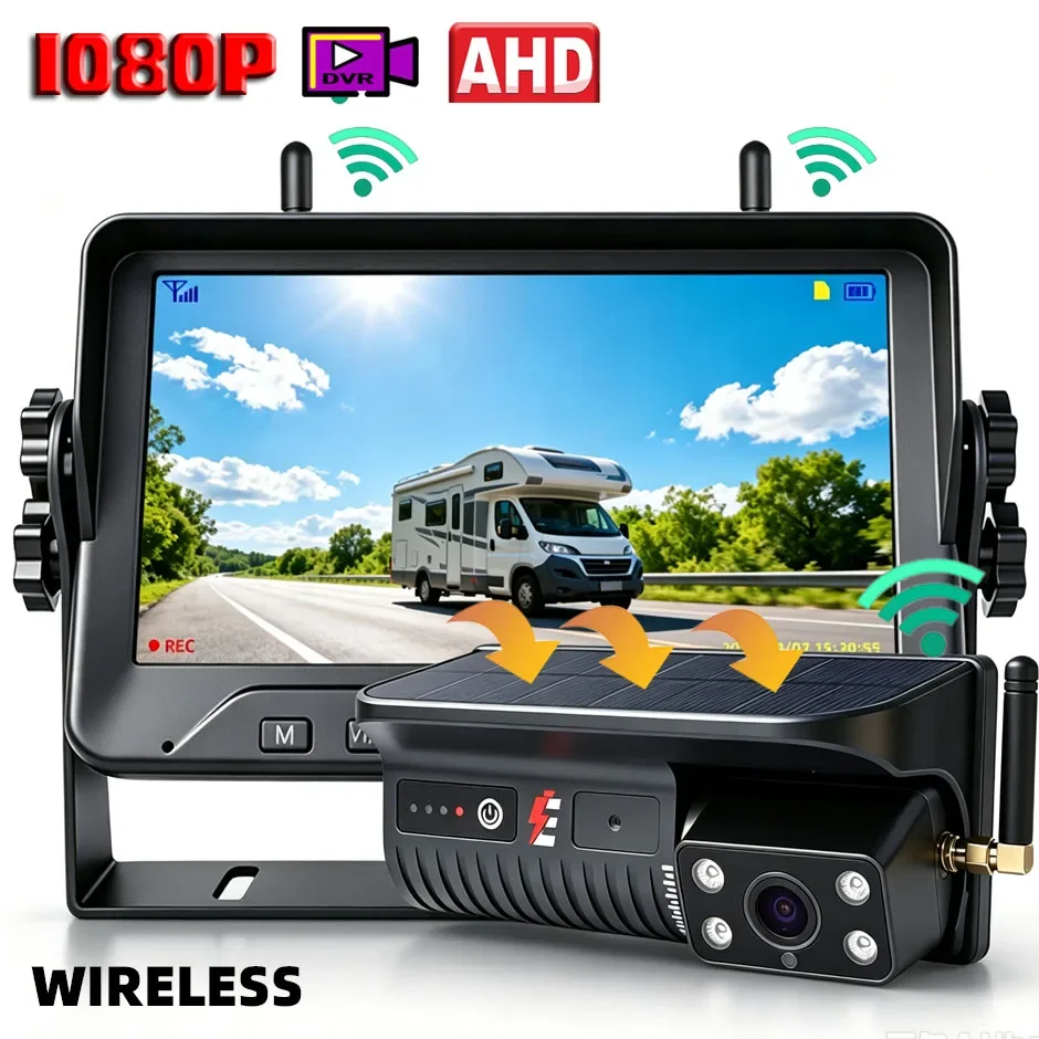 Wireless  Magnetic Solar Charging WiFi Rear View Reverse Parking Camera with 7'' DVR Monitor for Trucks/RV/Trailer/Forklift