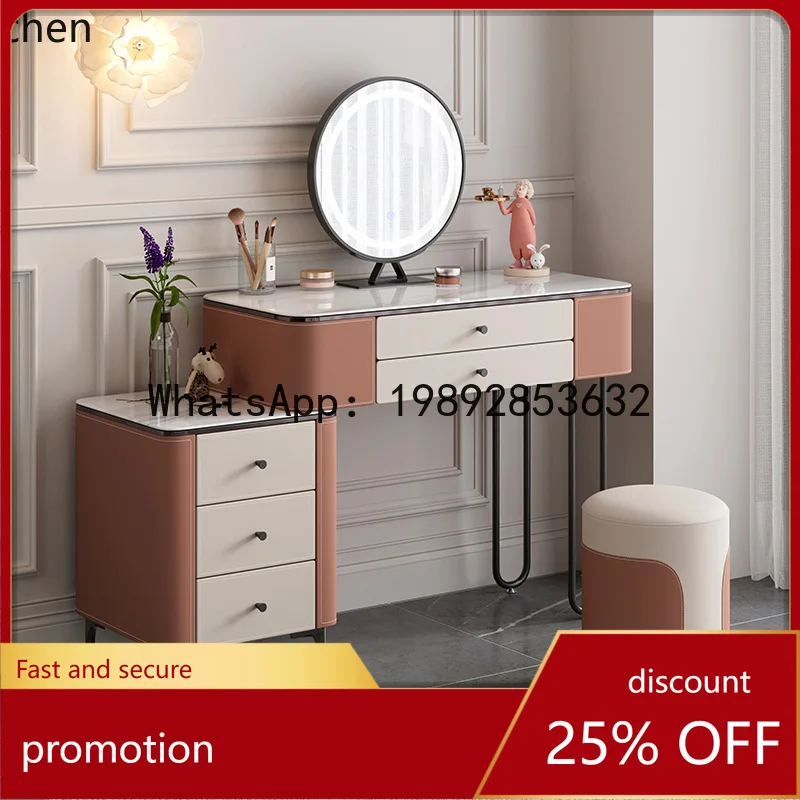 saddle leather dressing table bedroom casual makeup storage mirror all-in-one cabinet