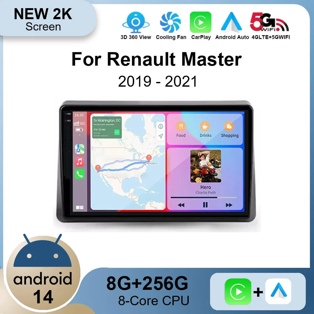 Android 14 Carplay Auto For Renault Master 2019 2020 2021 2022 Car Radio Navigation DVD Video Player 2 Din Stereo 360 Camera DSP