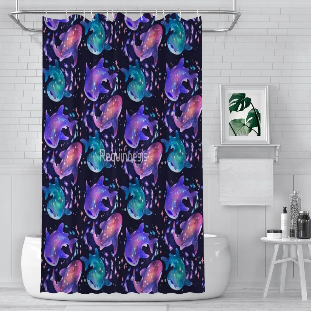 

Modern 3D Printing Cosmic Whale Shark Shower Curtain Landscape Bath Curtain With Hooks