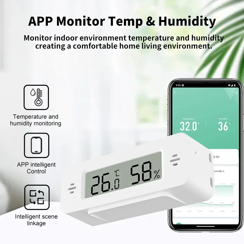 Imagem -02 - Tuya Wifi Sensor de Umidade Temperatura para Casa Inteligente Termômetro Higrômetro App Alarme Remoto Trabalho com Google Casa Yandex Alexa