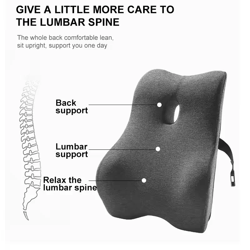 Office Waist Pillow Ergonomic Lumbar Support Memory Cotton 4D Curved Pad Car Waist Rest Office Waist Pillow Ergonomic Lumb