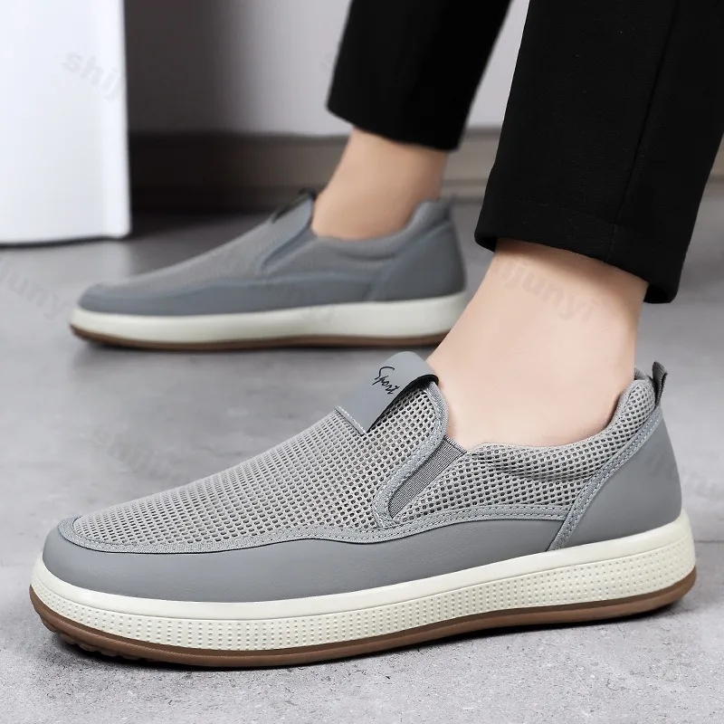 

Мужская повседневная обувь 2025, модные мужские кроссовки для отдыха, дышащие уличные нескользящие удобные кроссовки с мягкой подошвой и сеткой