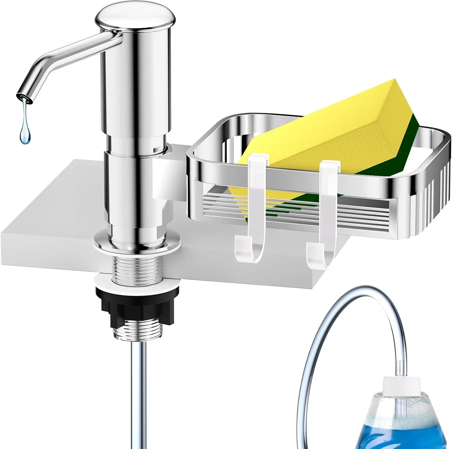 

Under Counter Soap Dispenser with 39" Tube & Sponge Holder, Chrome