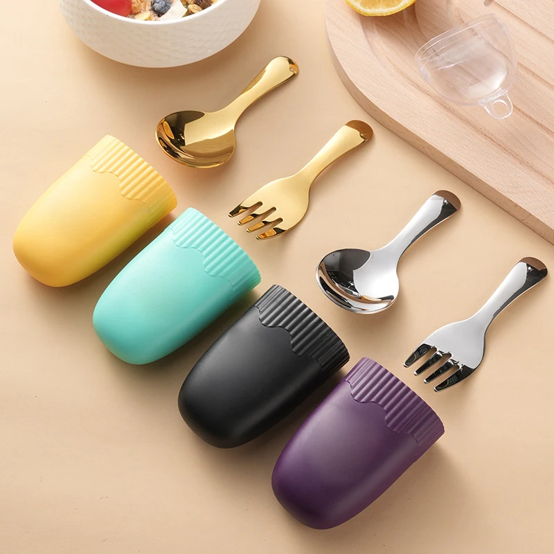 2Pc/Set Kiddie Stainless Steel Spoon and Fork in Box, Portable Mealtime Utensils for Babies, Essential Baby Flatware